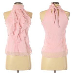 Mock Neck Bow Tie Pink Classy Top